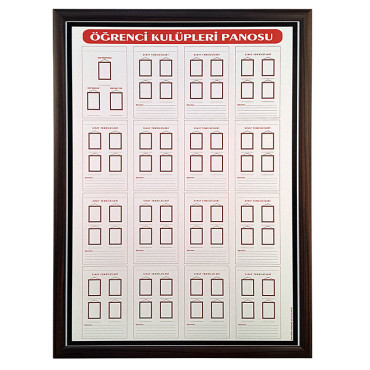 Eğitim Panosu Öğrenci Kulüpleri MDF Çerçeve 50x70