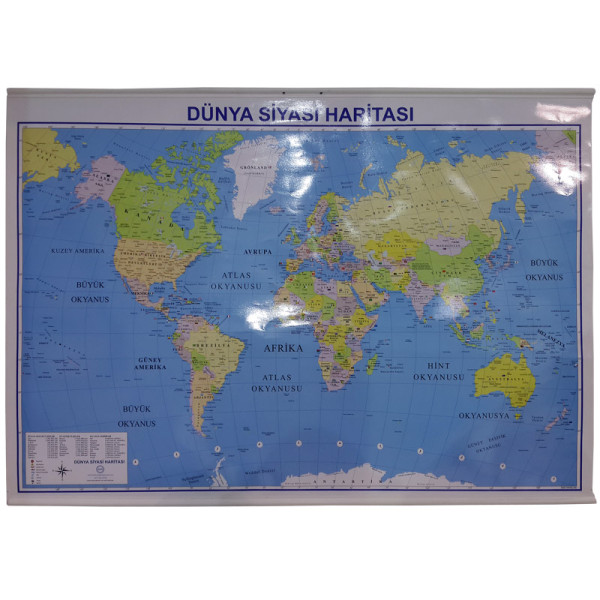 Dünya Siyasi ve Fiziki Haritası İp Askılı 70x100